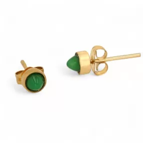 14K Yellow gold cabochon jade studs-1110