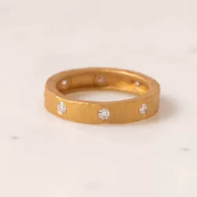 Diamond and Hammered Gold Band Ring