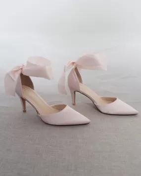 Dusty Pink Evening Heels With Ankle Ribbon