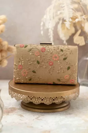 Floral Creeper Box Clutch - Gold