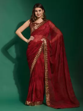 Odette Women Maroon Georgette Saree With Blouse Piece