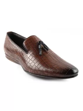 Tan Croco Tassel Loafers